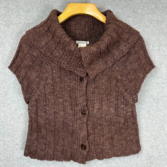 Sarah Pacini Brown Cowl Neck Knit Cardigan Shawl Collar Vest Minimalist One Size - Picture 2 of 13